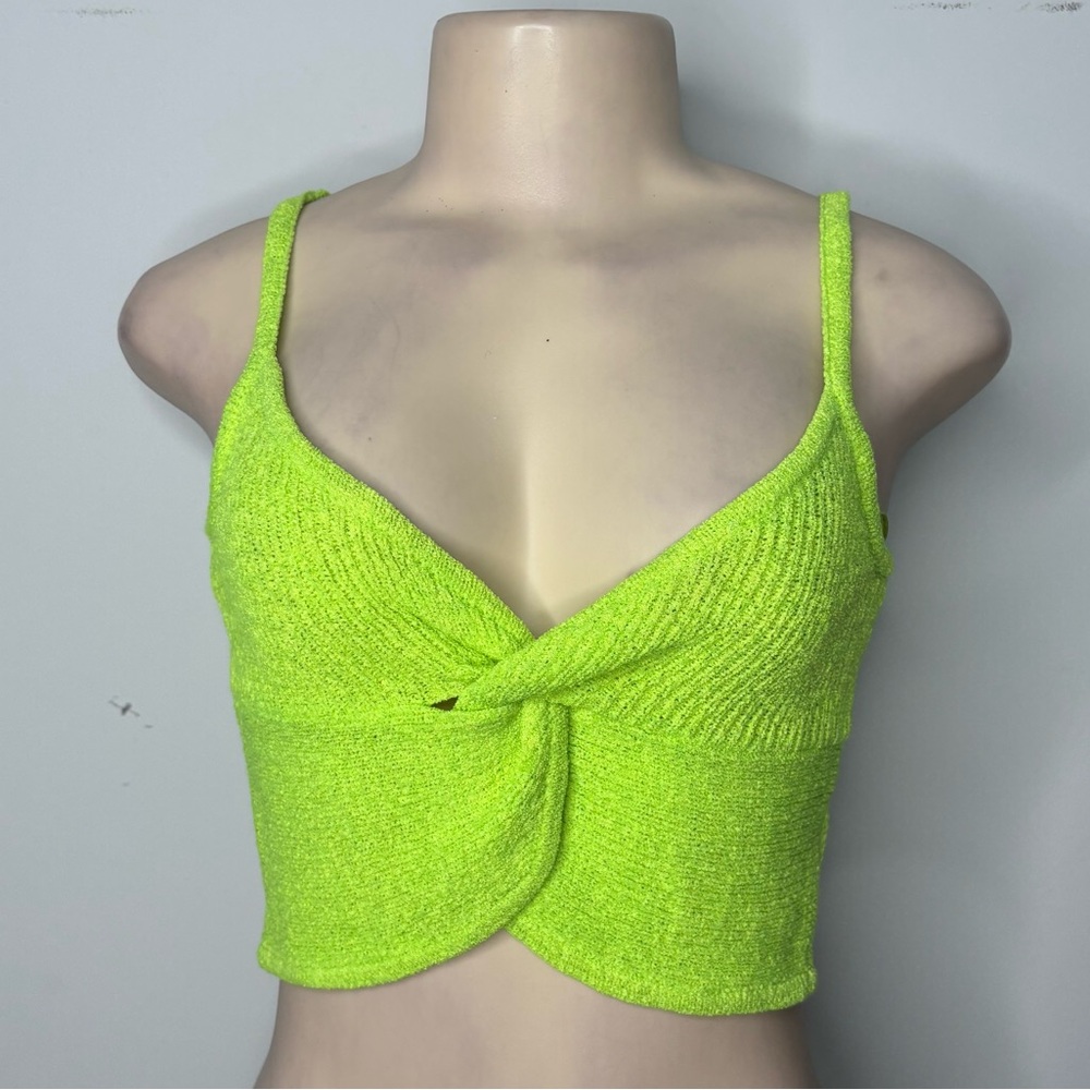 Neon Lime Twist-Front Crop Top
